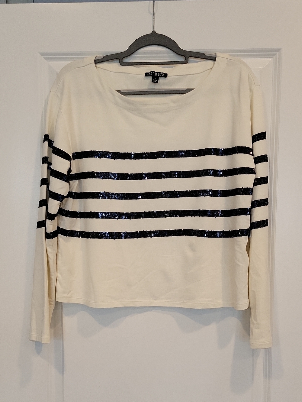 J. Crew Mariner Cropped Boatneck Jersey TEE Sequins Size Medium